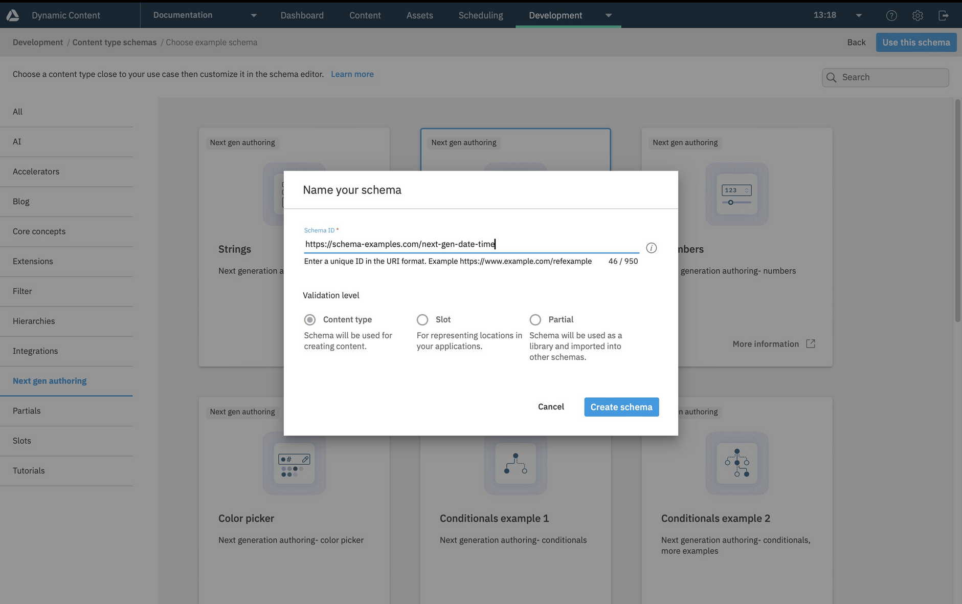 Click Create schema to add the schema to your hub