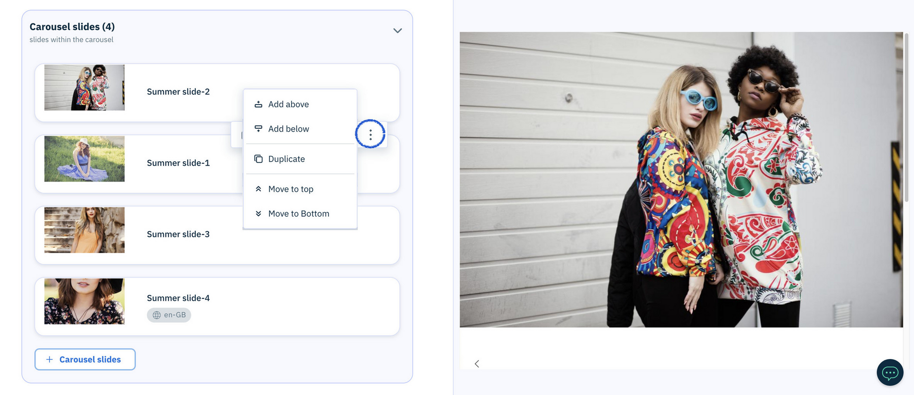 Options to rearrange content