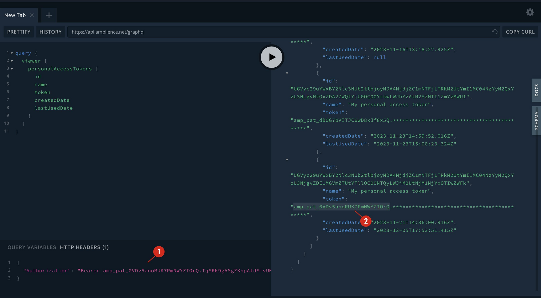 Finding information about a personal access token