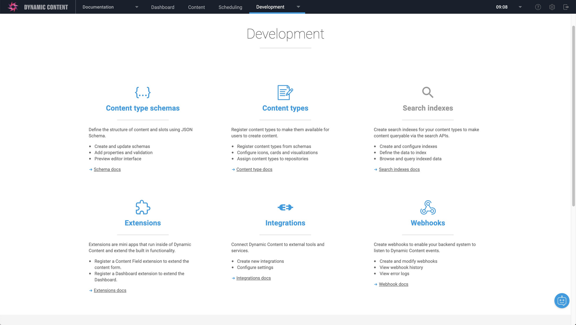 Users with a developer persona can create, edit and archive slots and access the features in the development tab
