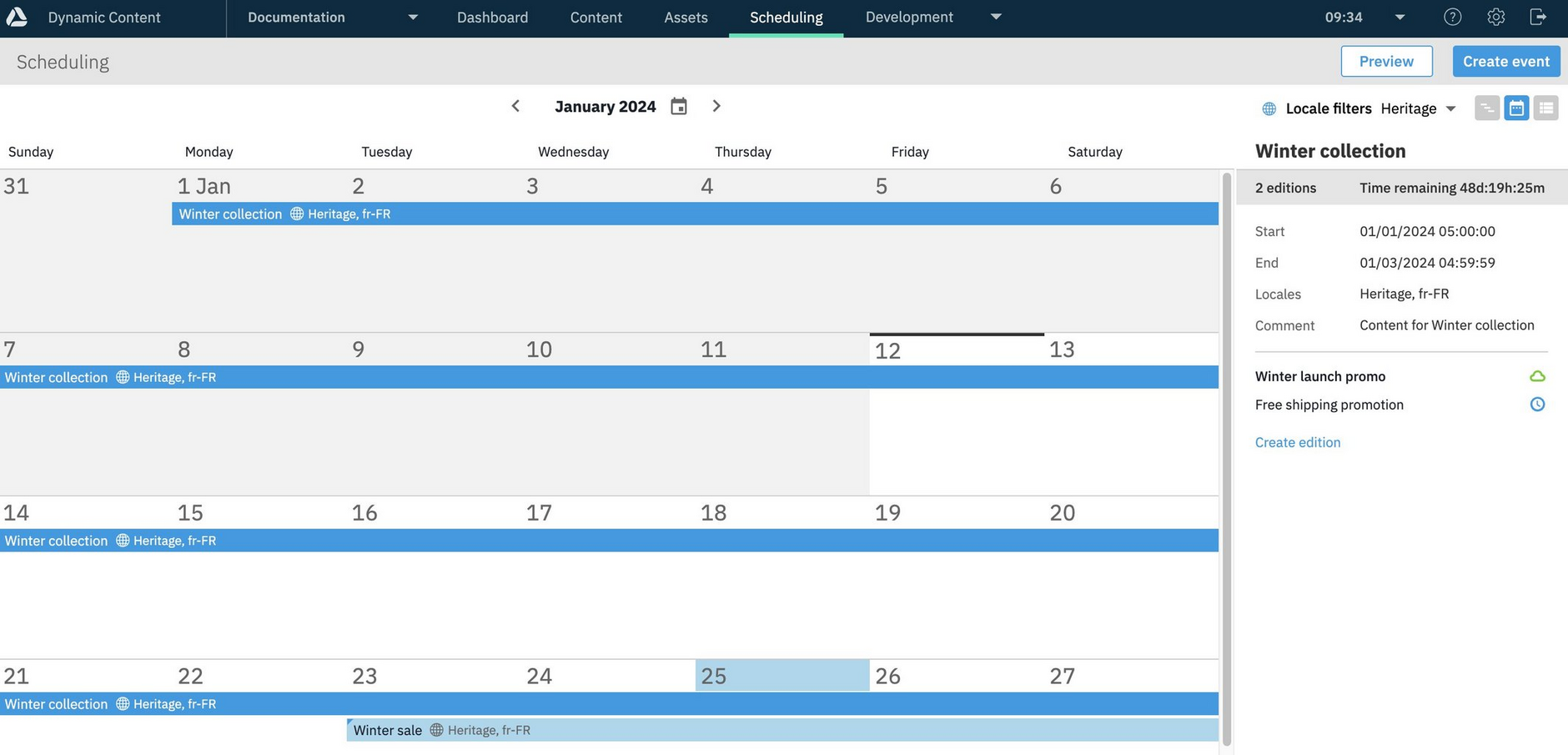 Events and editions in the scheduling view