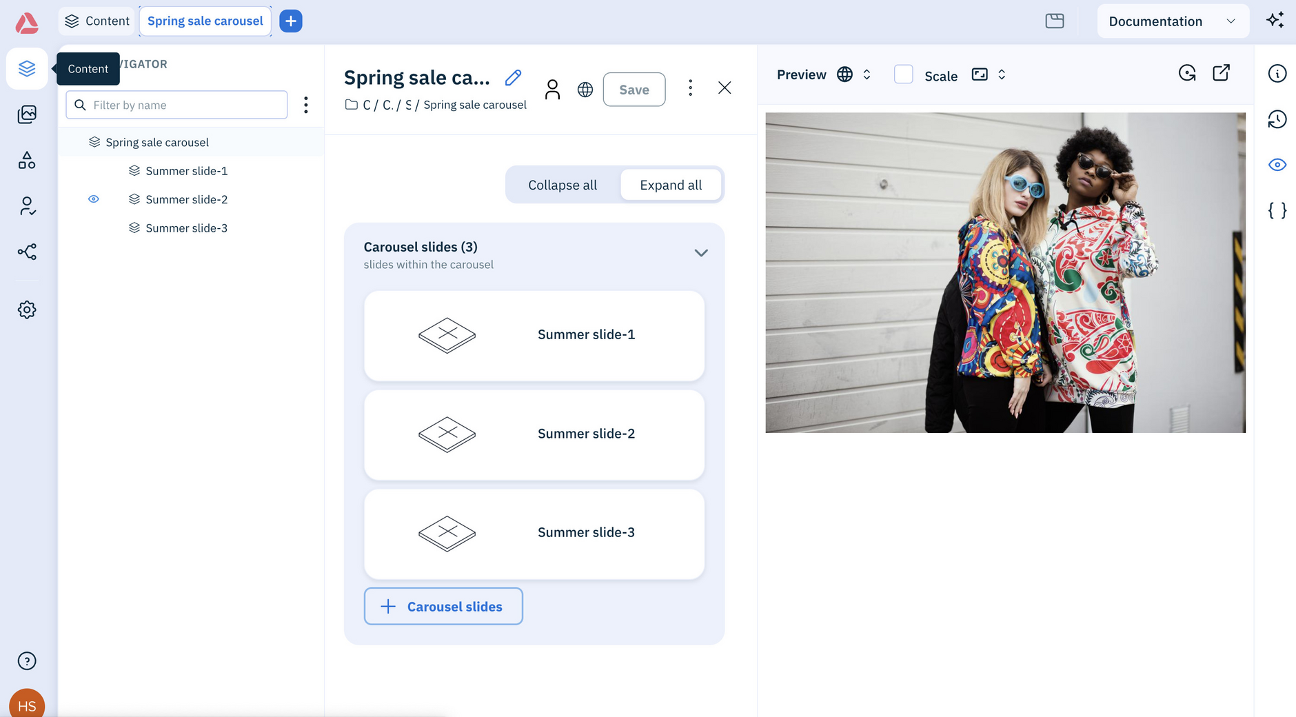Amplience Content Operations Platform showing Content library