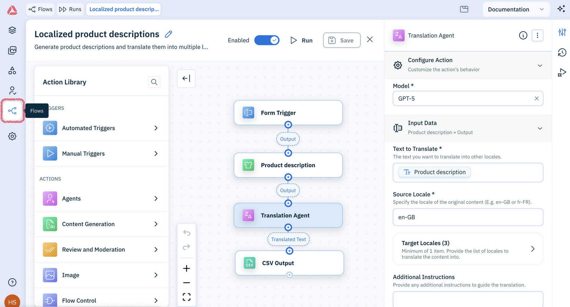 Amplience Content Operations Platform showing a flow