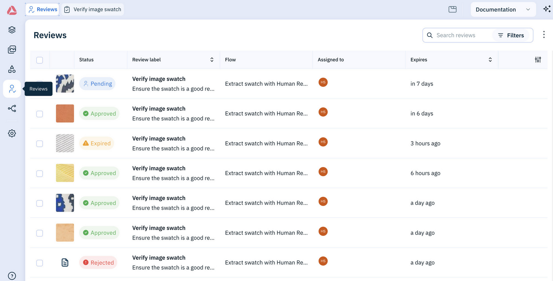 Amplience Content Operations Platform showing Reviews library