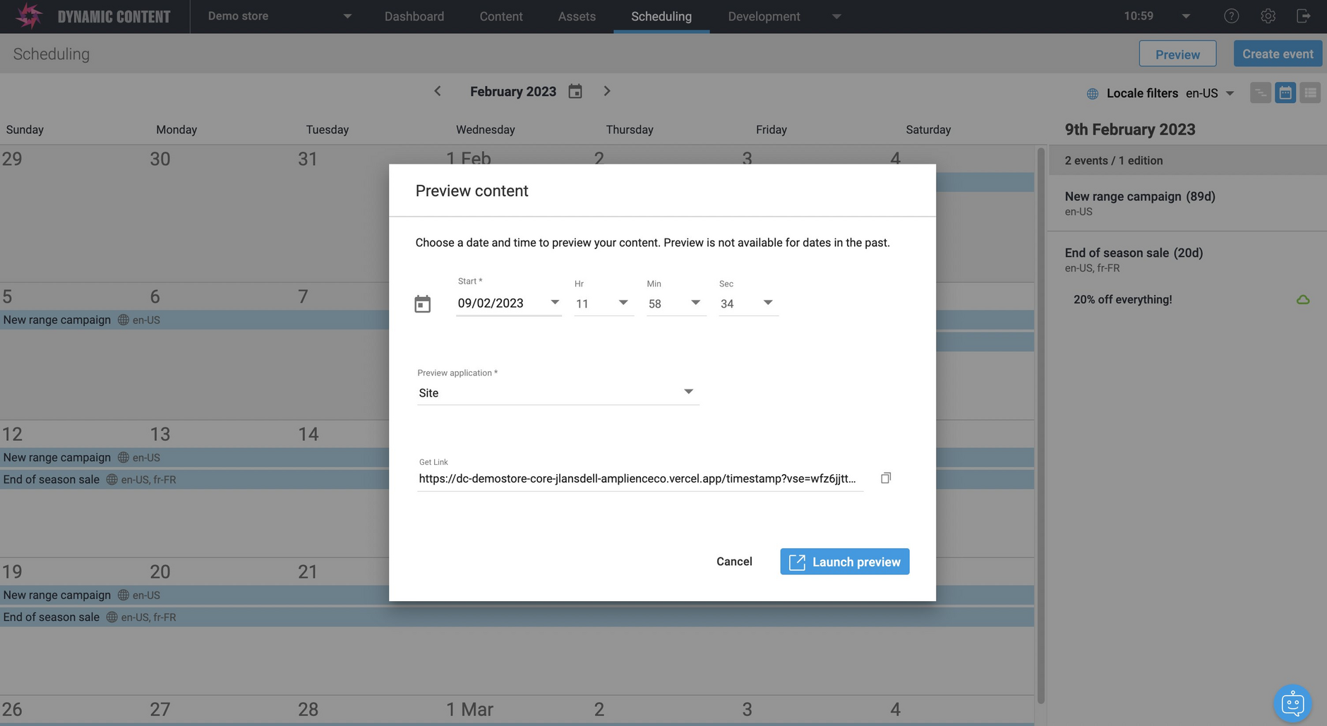 Choosing a date for content preview