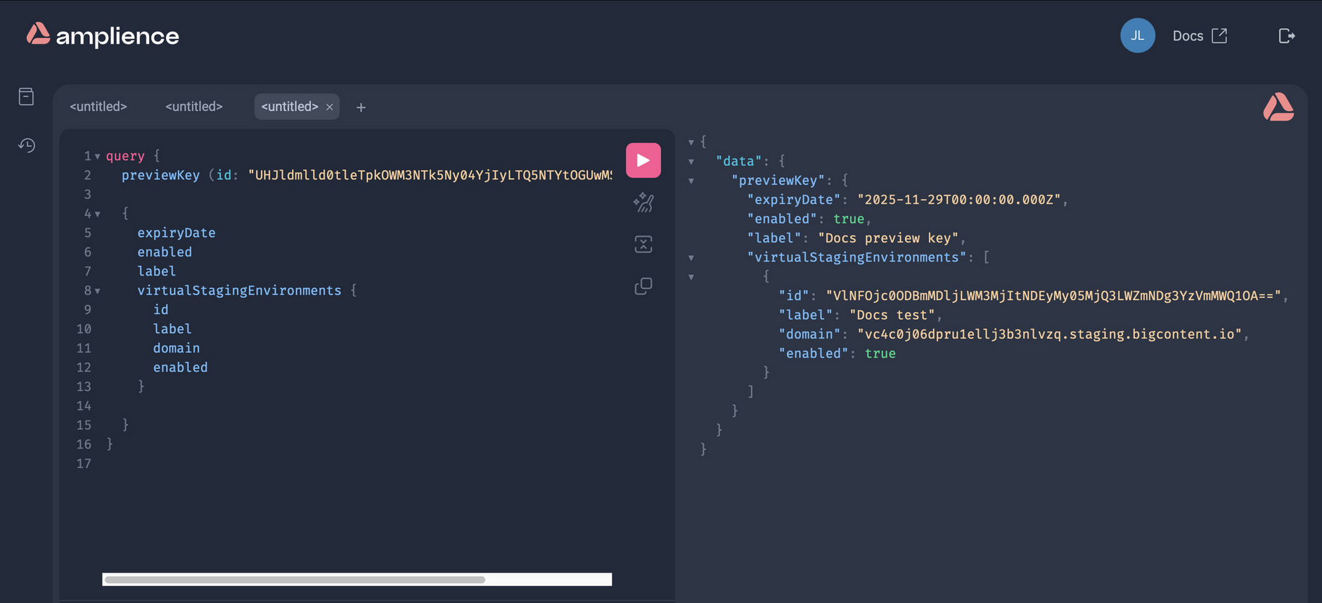 Getting the details of a preview key in the GraphQL playground
