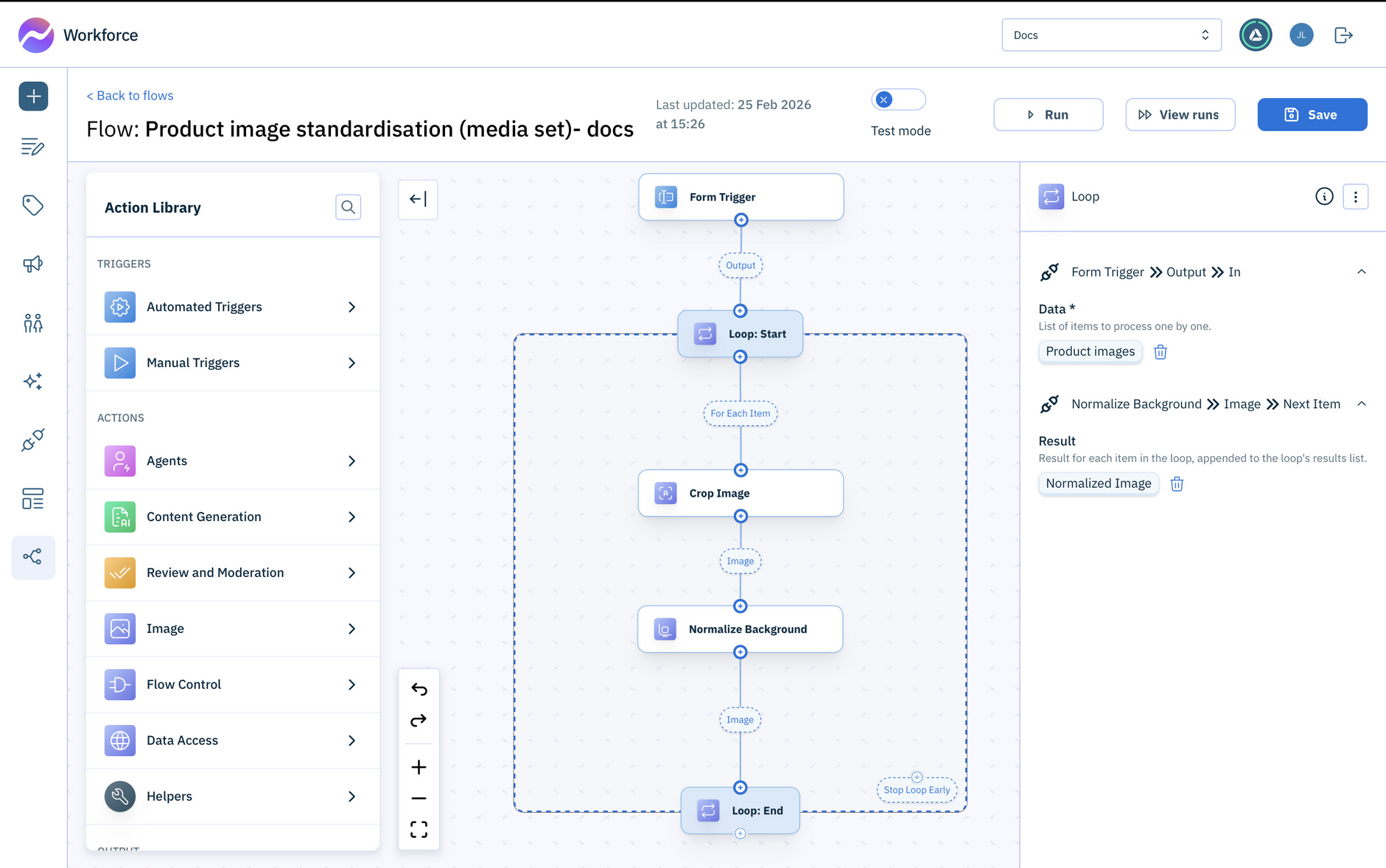 Add the form trigger action used to start the flow