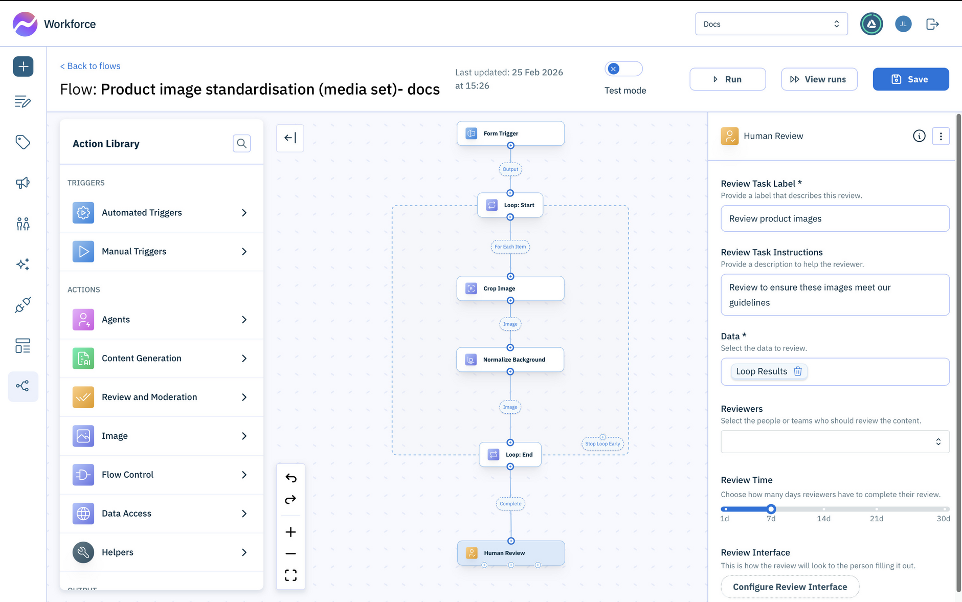Add the human review action used to the flow