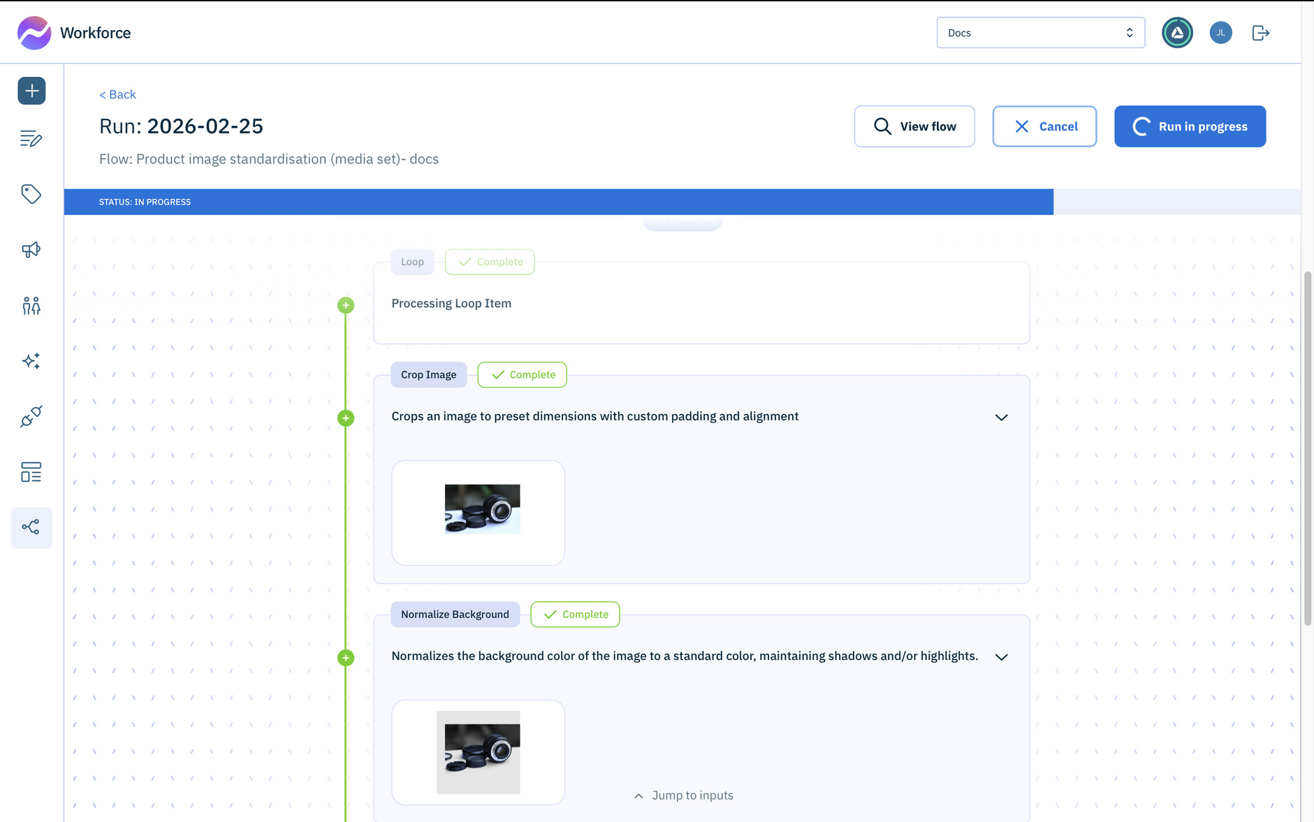 Product images being processed by the flow