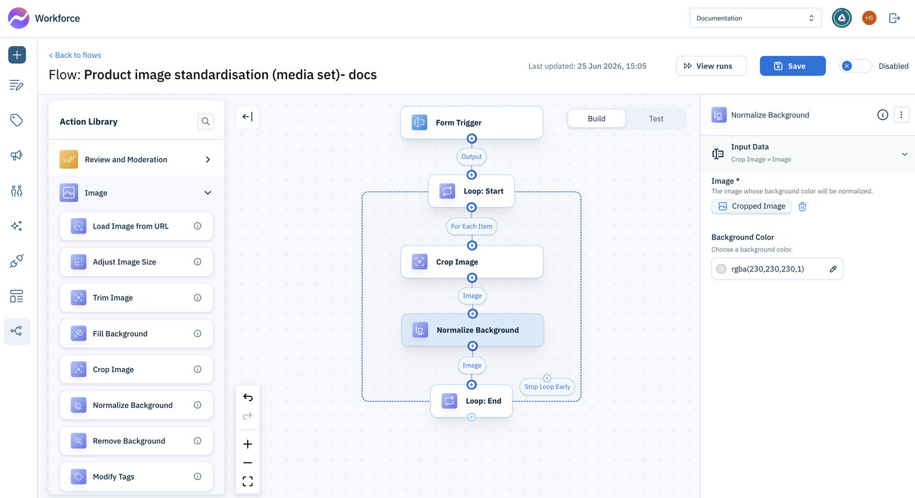 Add the form trigger action used to start the flow