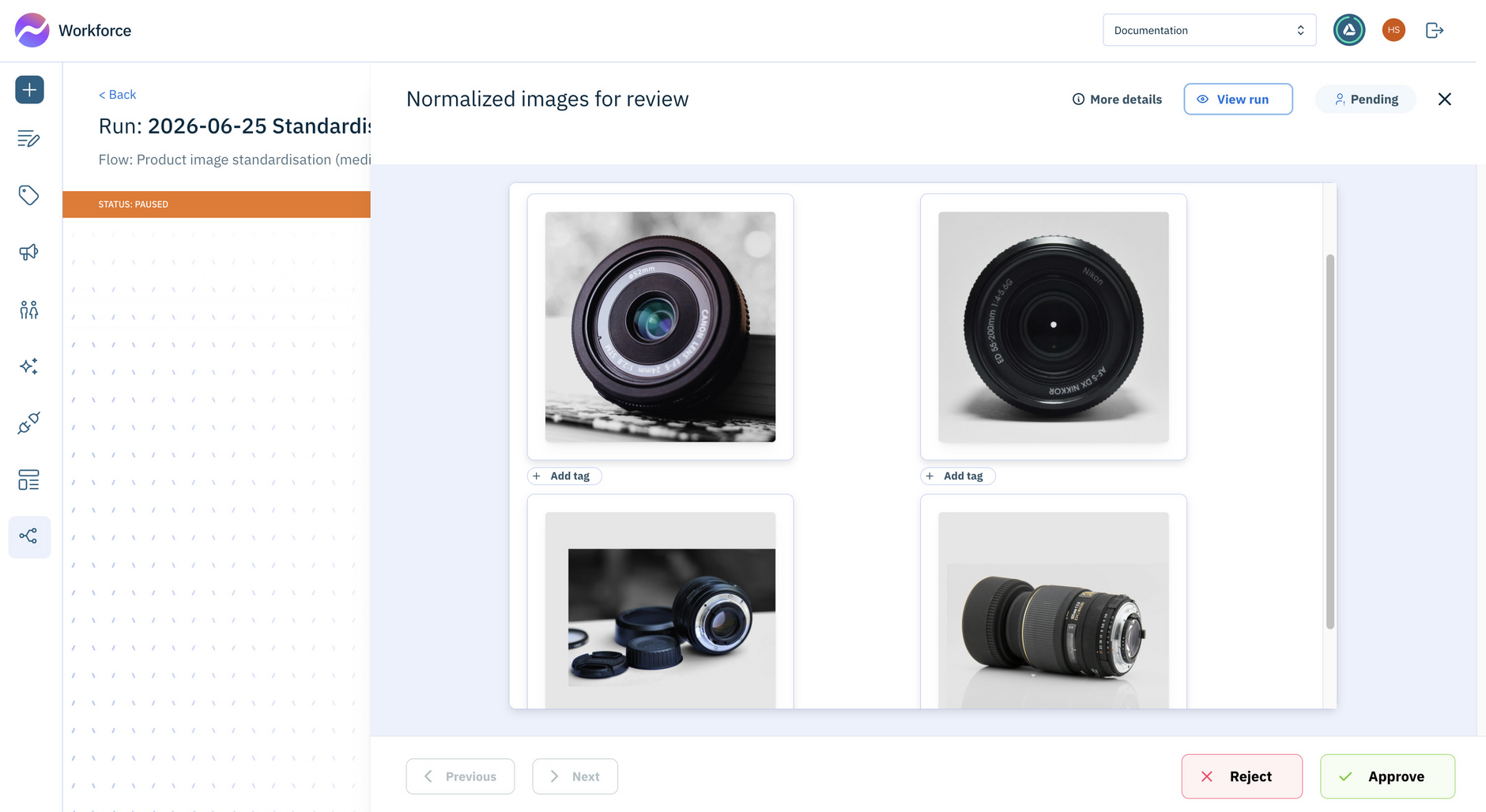 Product images standardized by the flow and ready for review