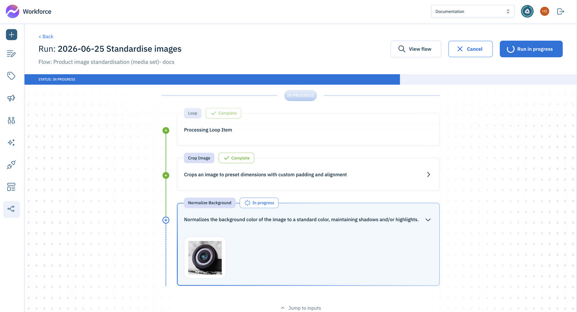 Product images being processed by the flow
