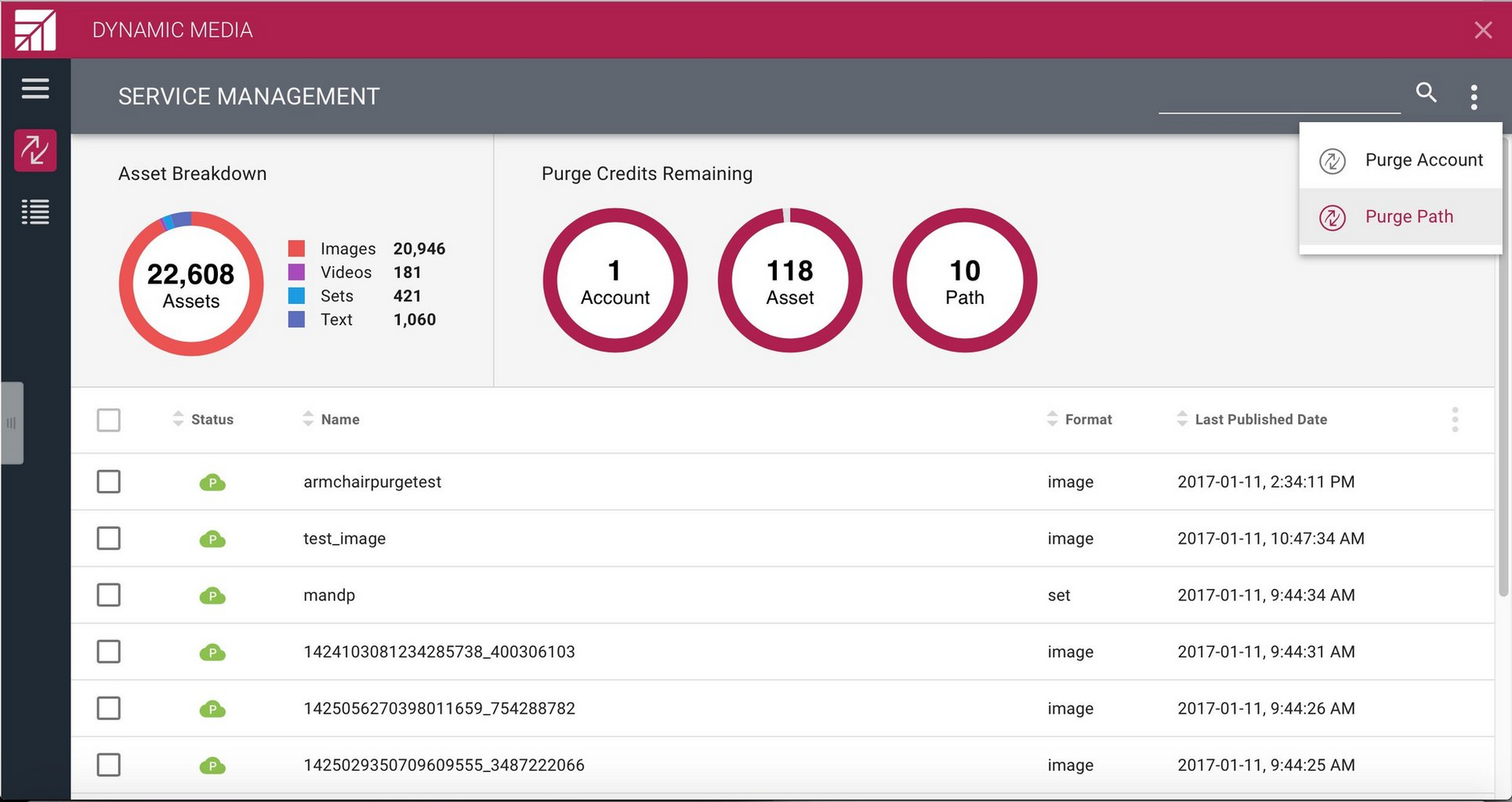 Choose purge path to purge selected variants of an asset.