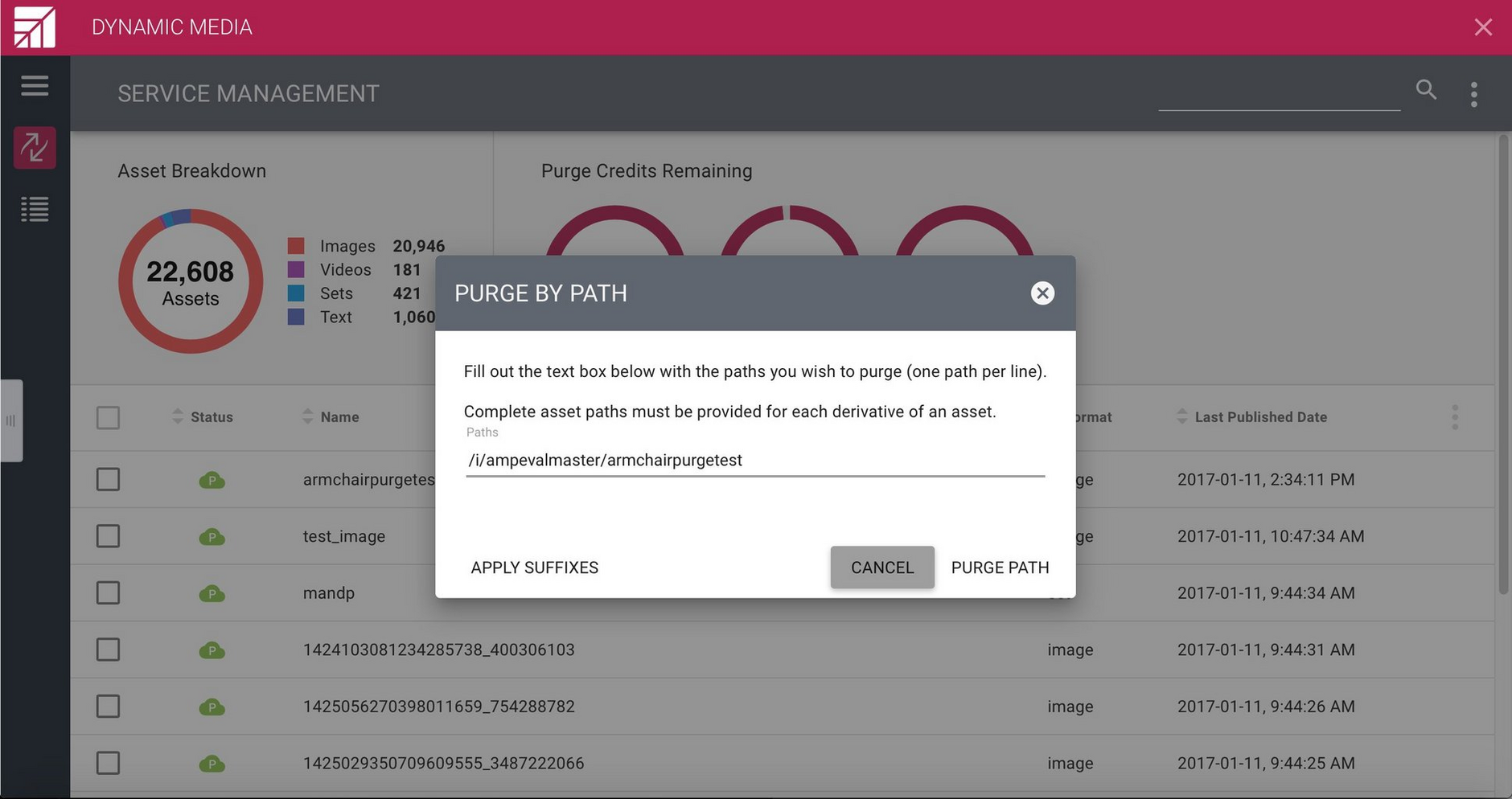 Purging all derivatives of the armchairpurgetest asset