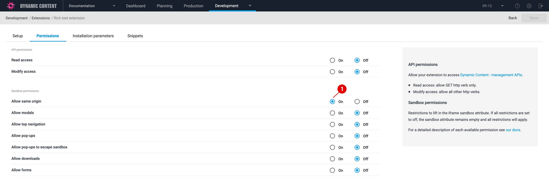 Setting extension permissions.