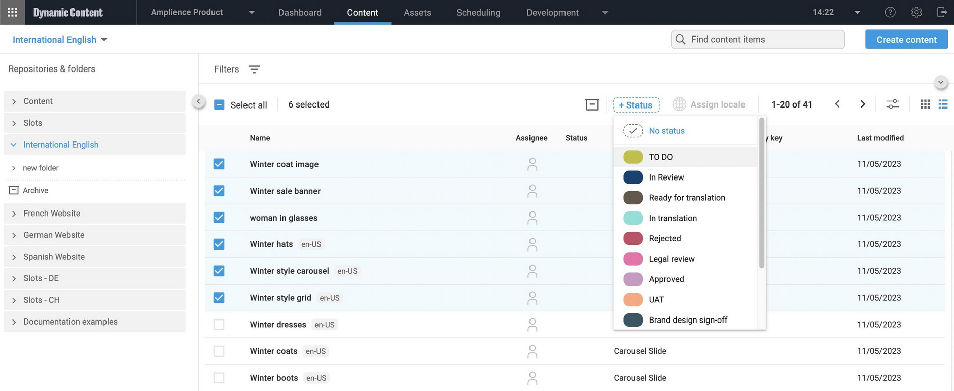 Setting a status for multiple selected items