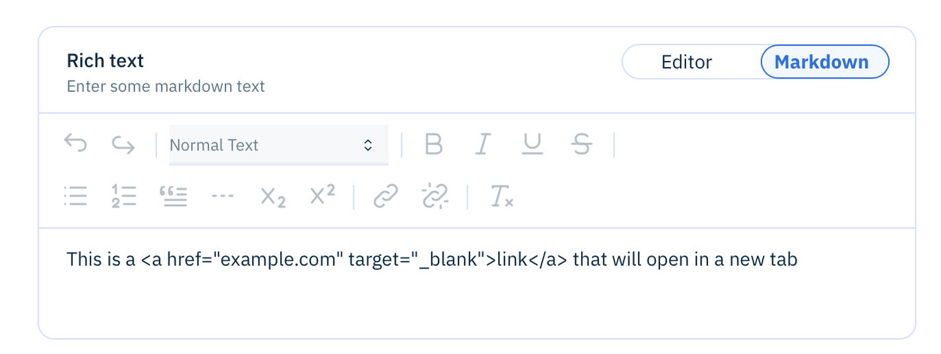 The markdown created to open a link in a new tab
