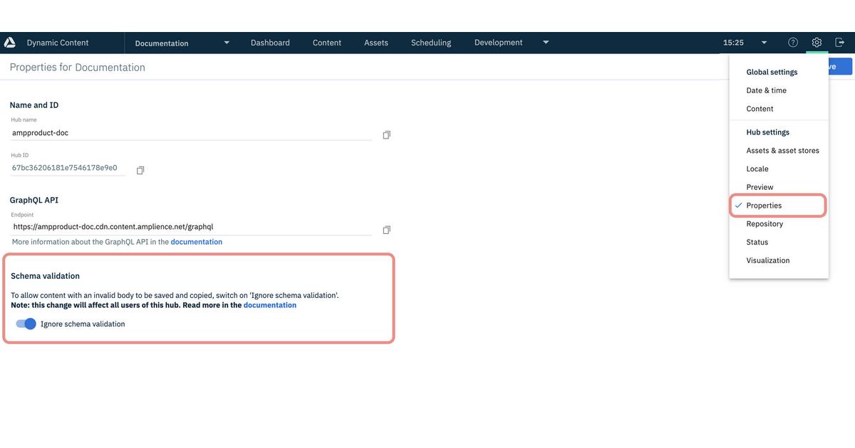 New schema validation option | Amplience Documentation
