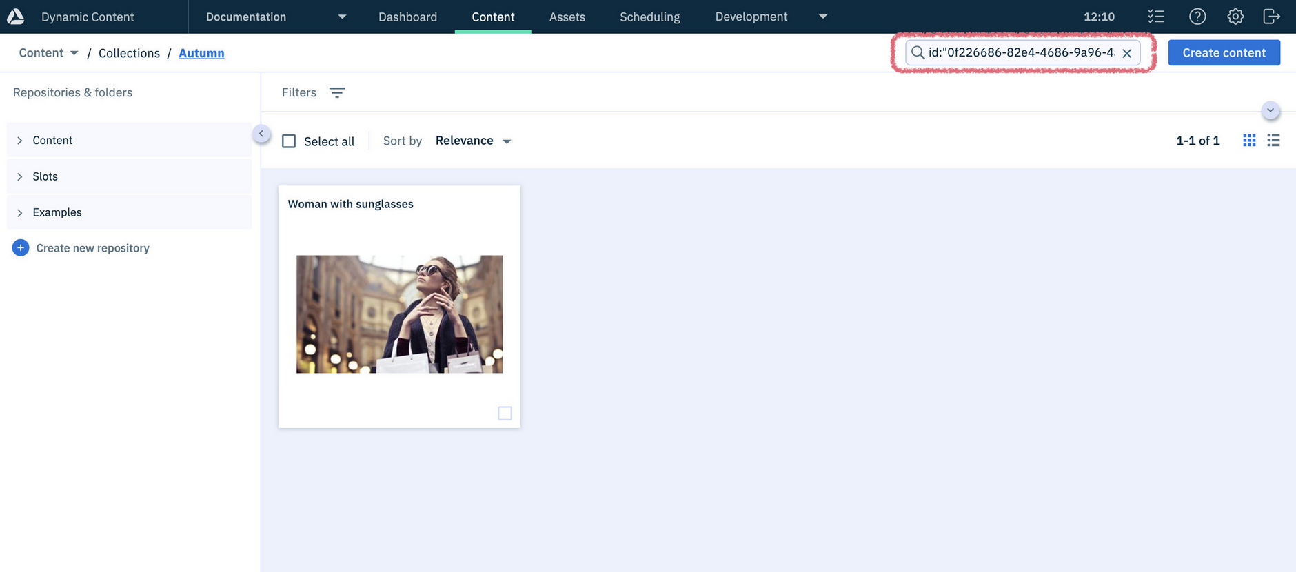 Dynamic Content library showing search with id parameter