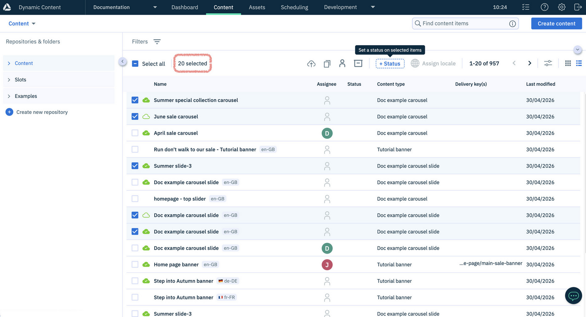 Select items from multiple pages in the Dynamic Content library