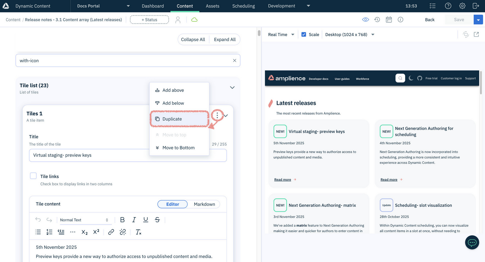 New option for duplicating nested content