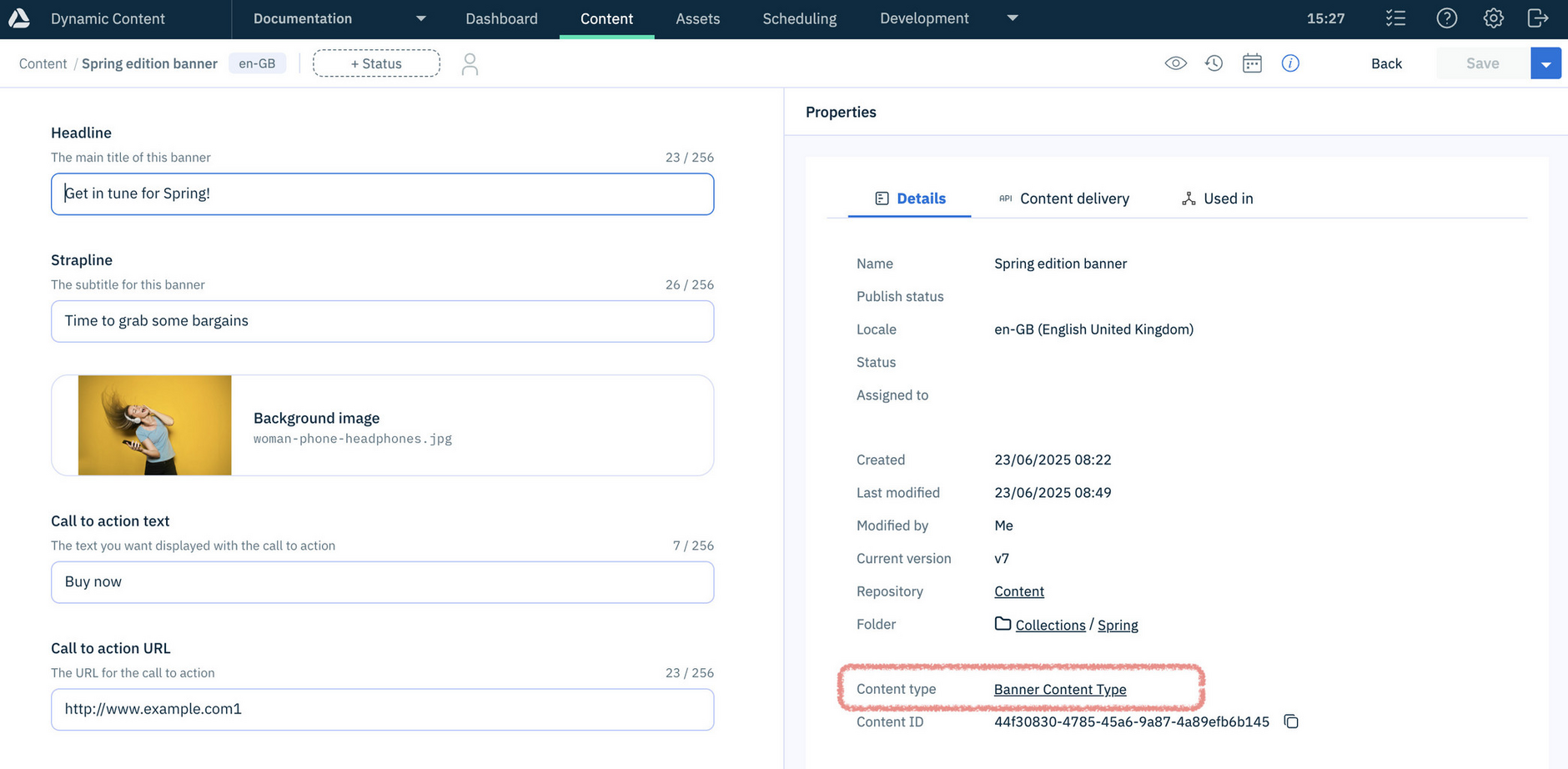 Improved navigation from content to types