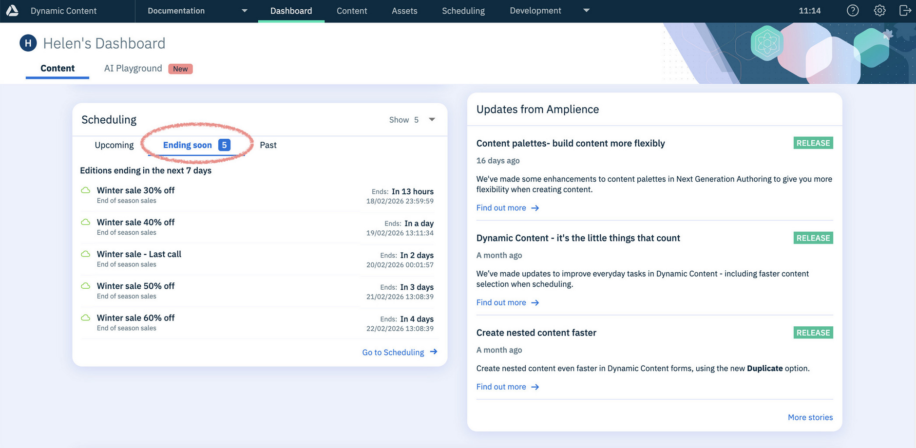 New Ending soon tab in Dashboard Scheduling widget