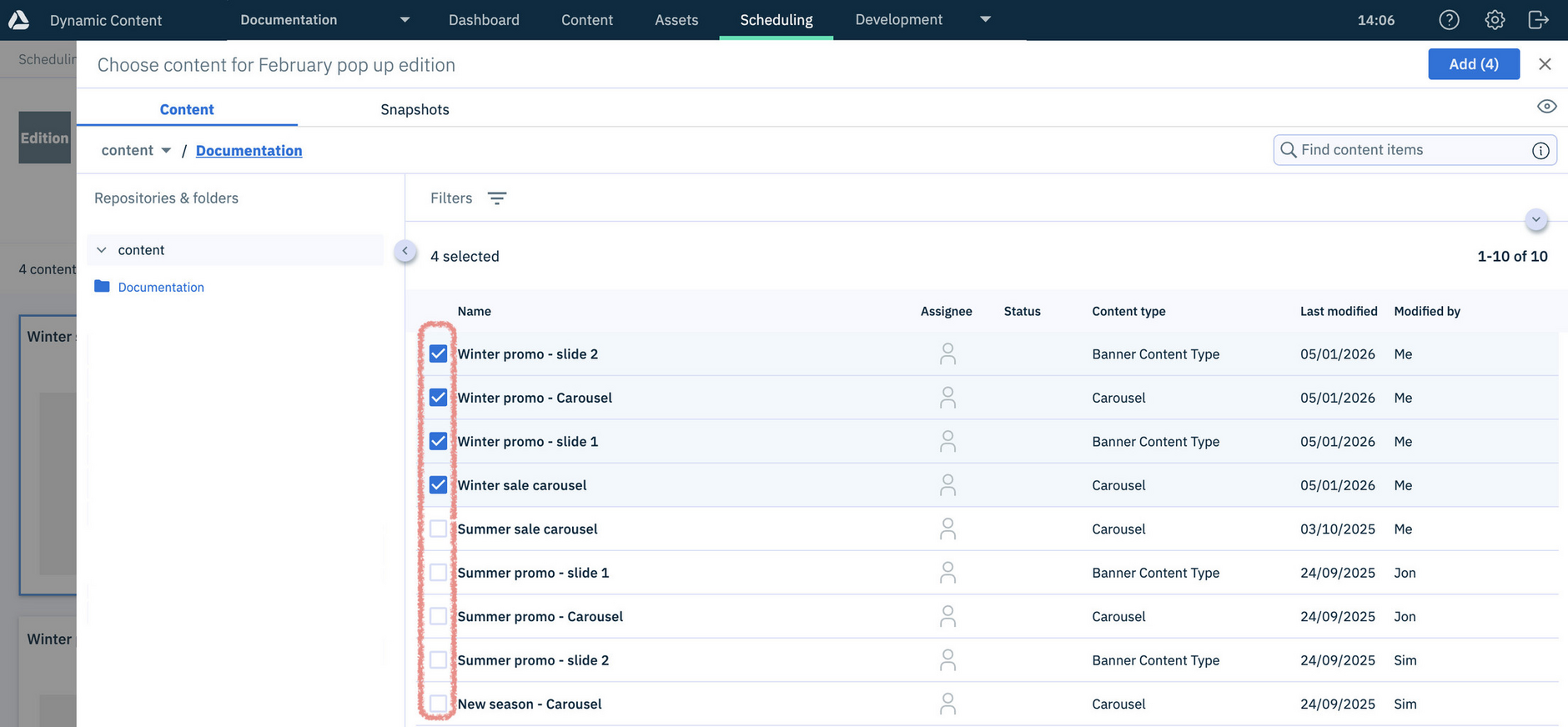 Enhanced content chooser in Dynamic Content scheduling