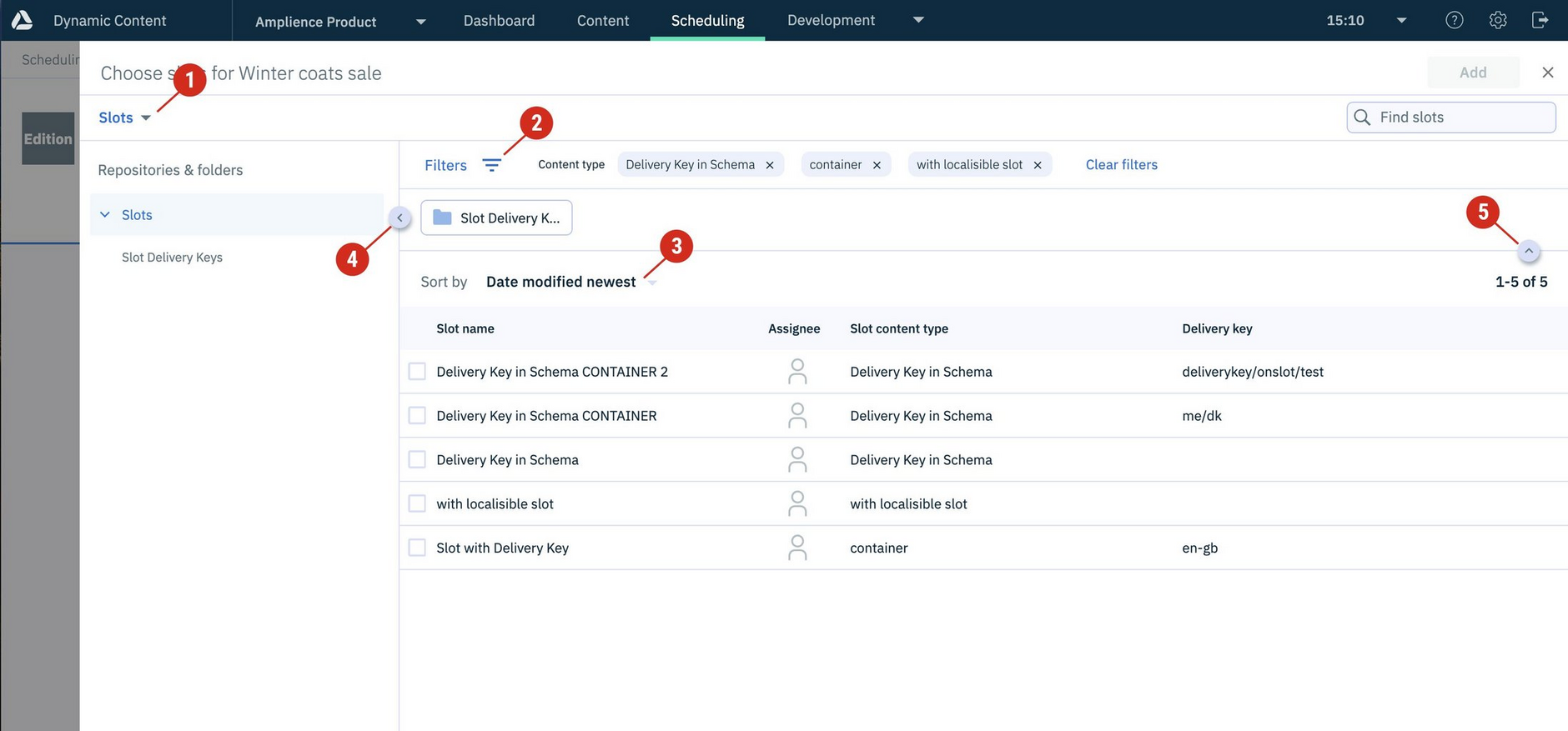 Enhanced slot browser in Dynamic Content scheduling