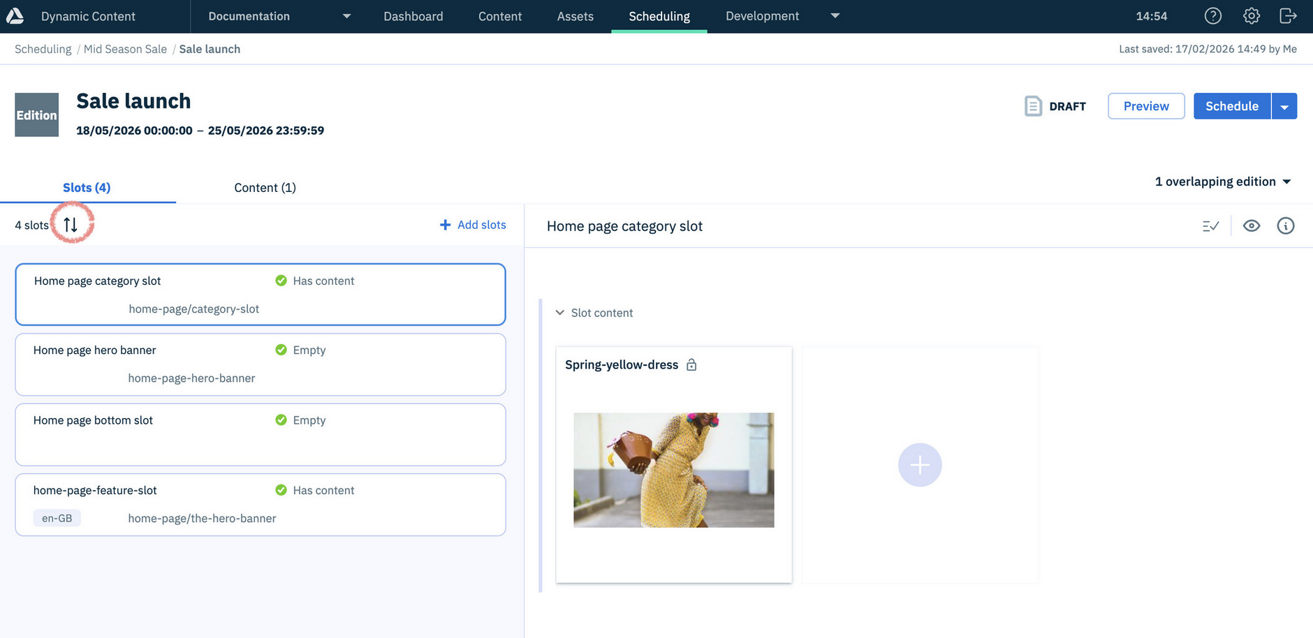 New slot sort option in edition