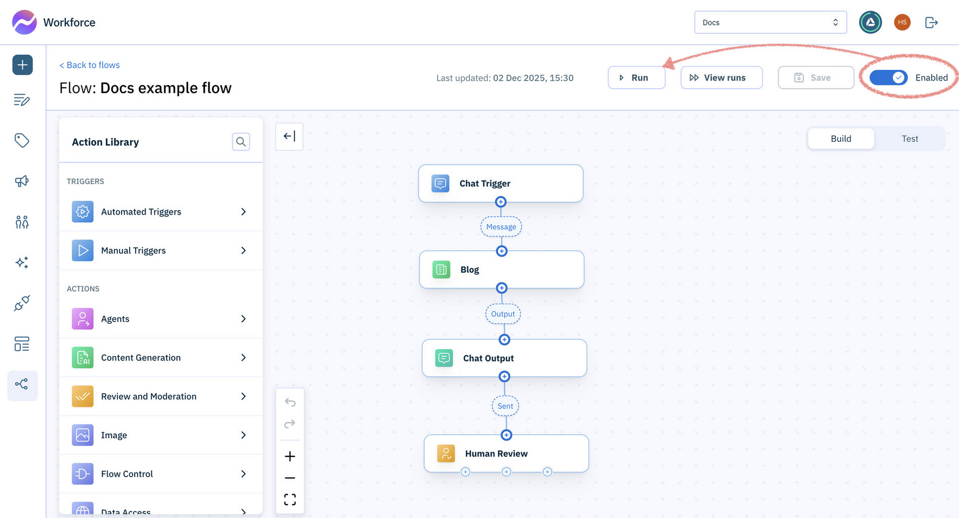 Enabling a flow to be run