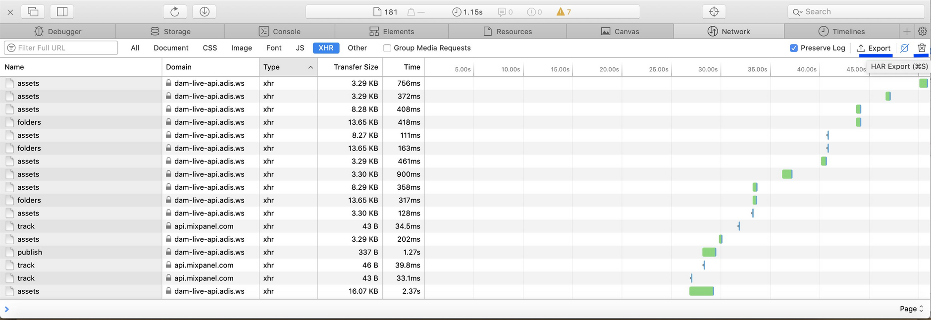 Generating a HAR file using Apple Safari