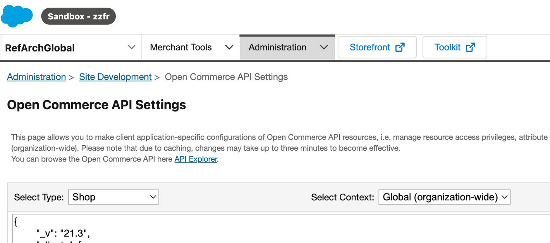 You can get the Shop API version from the OCAPI settings