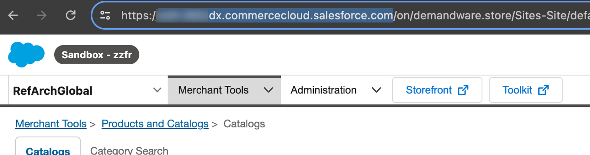 The Salesforce Shop URL will be shown in the browser when you log in to Business Manager