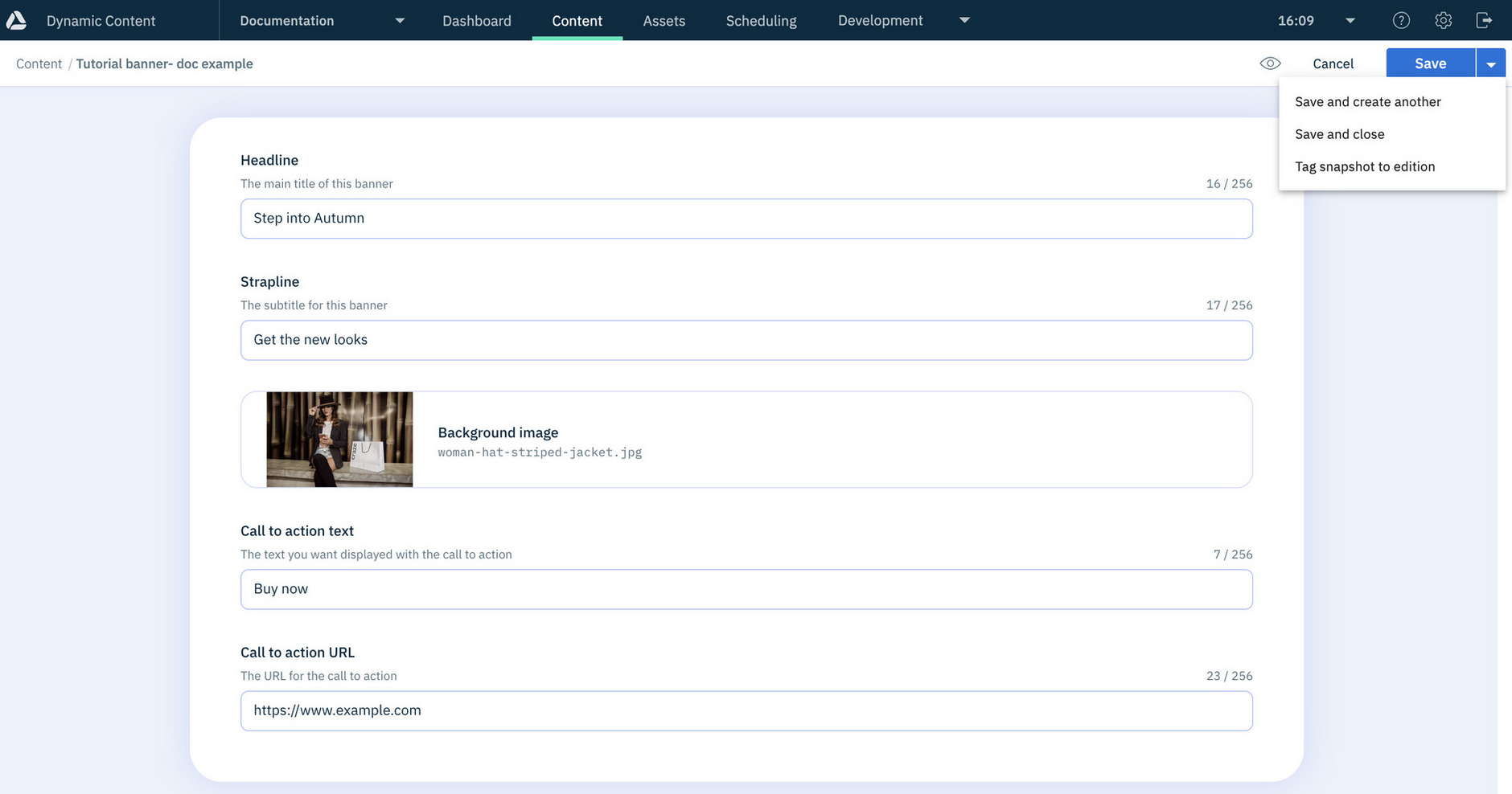 The Save menu for unsaved content