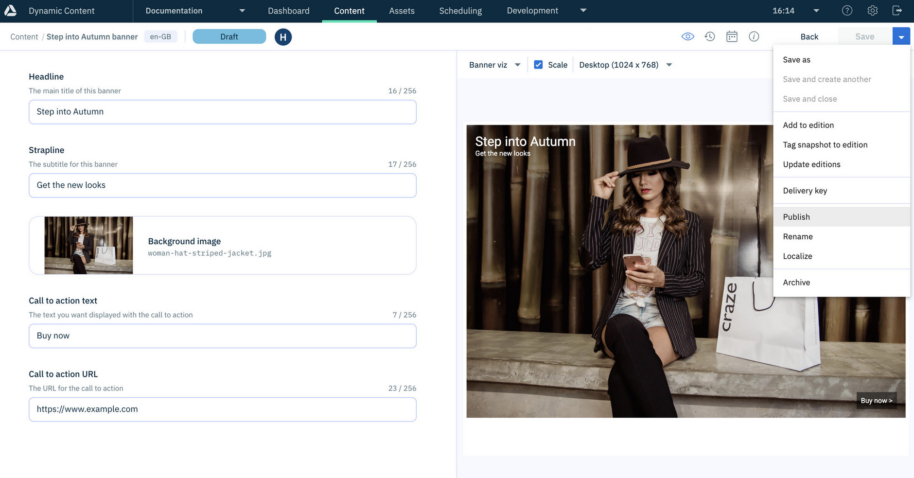 The Save menu. The Save button will be enabled if the content has been changed and not saved.