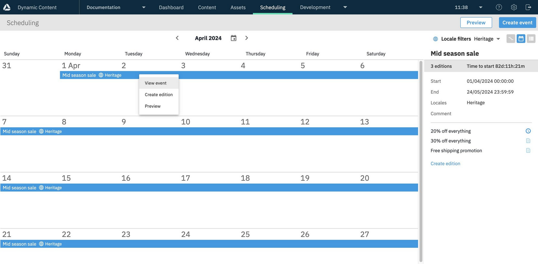 Right-click anywhere outside an existing event in the calendar to create a new one