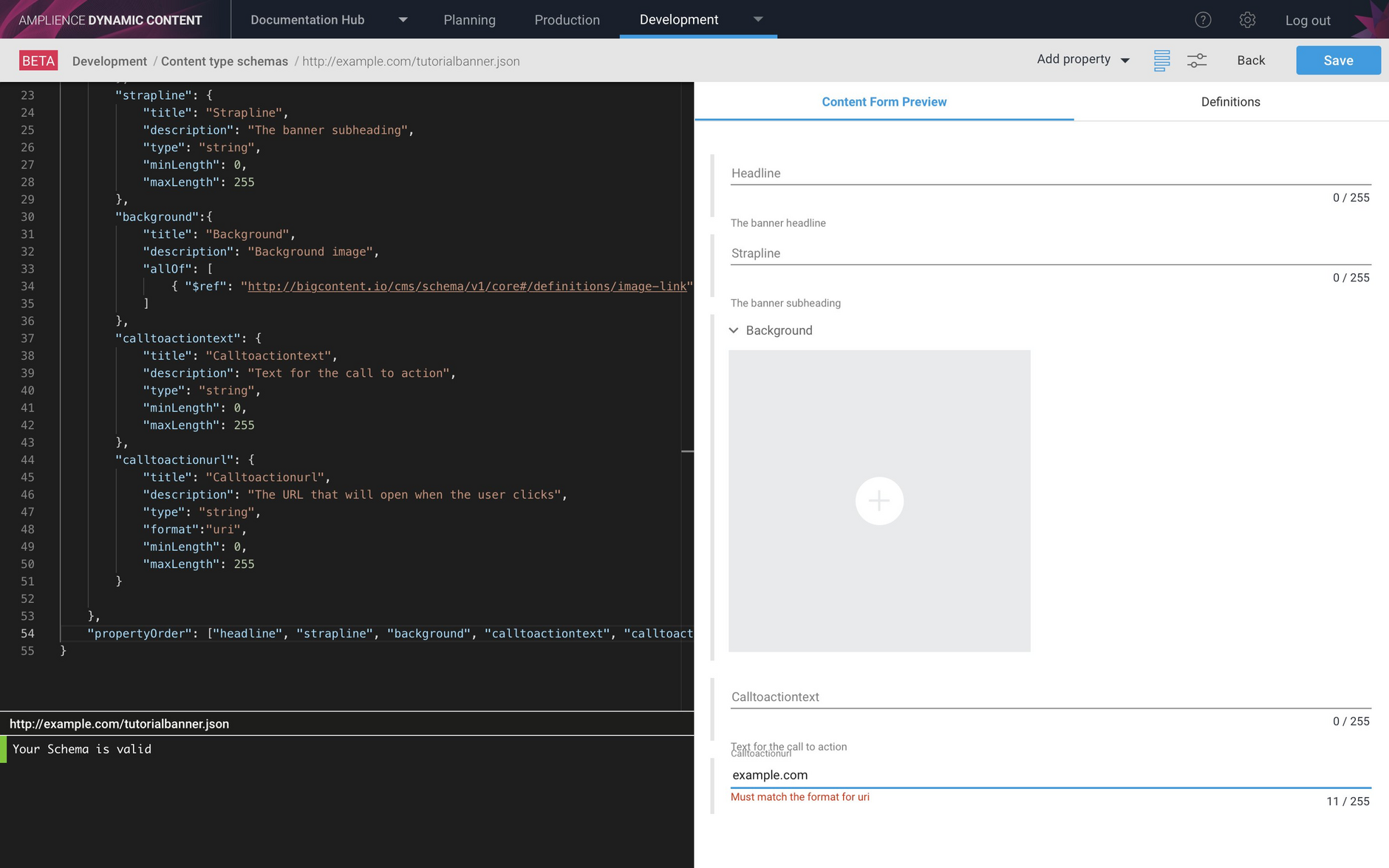 The schema editor | Amplience Developer Portal