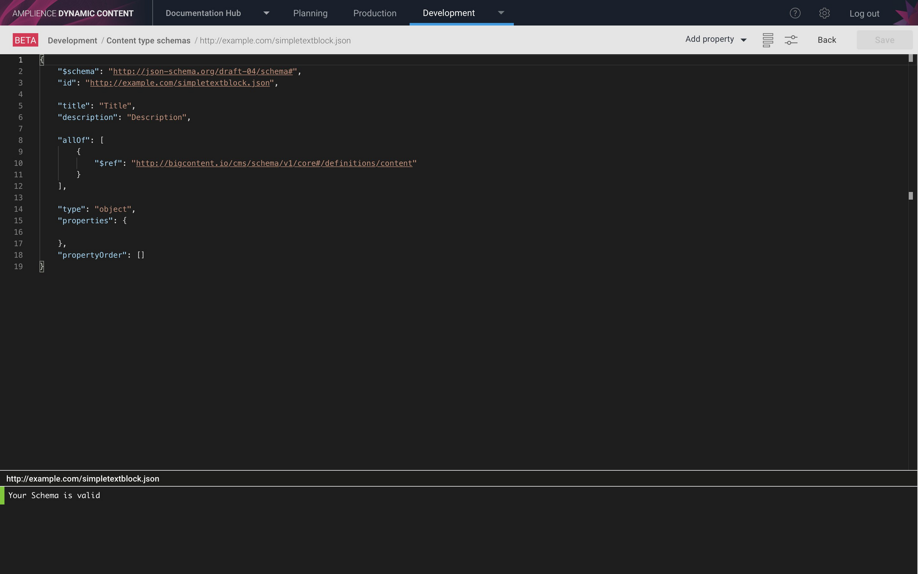 The schema editor | Amplience Developer Portal