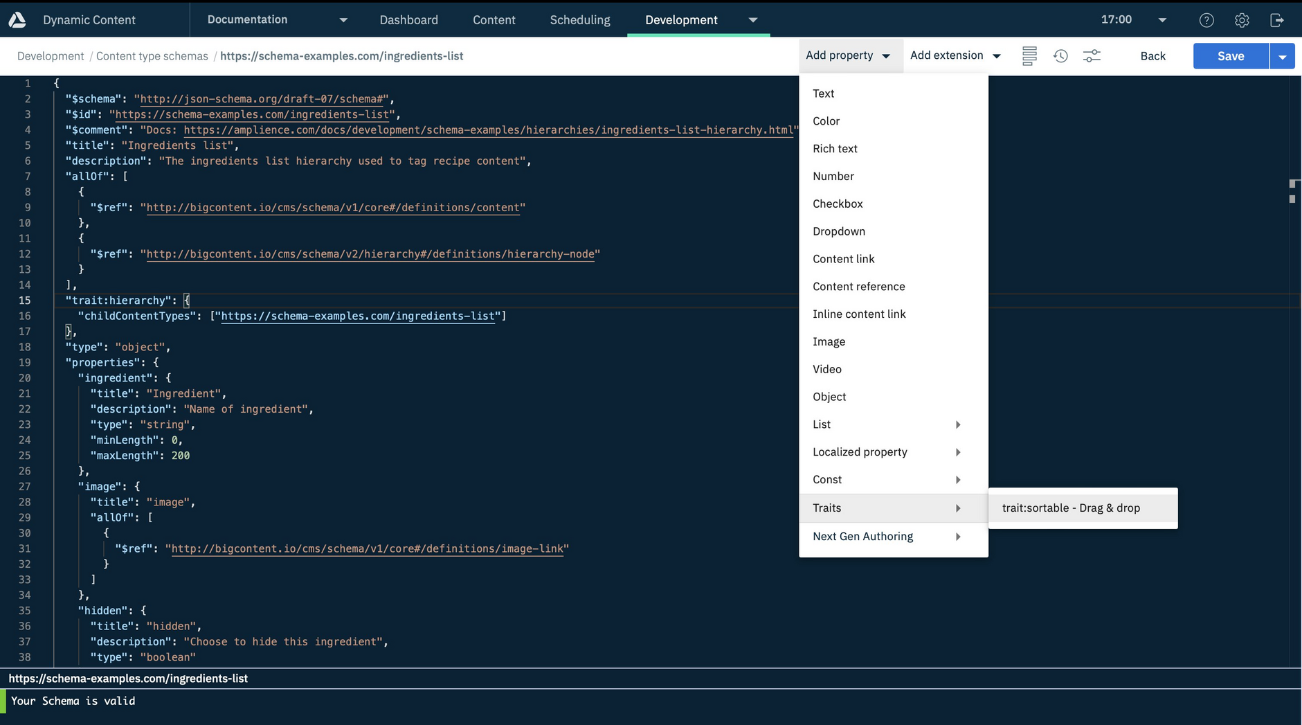 The new schema editor shortcut