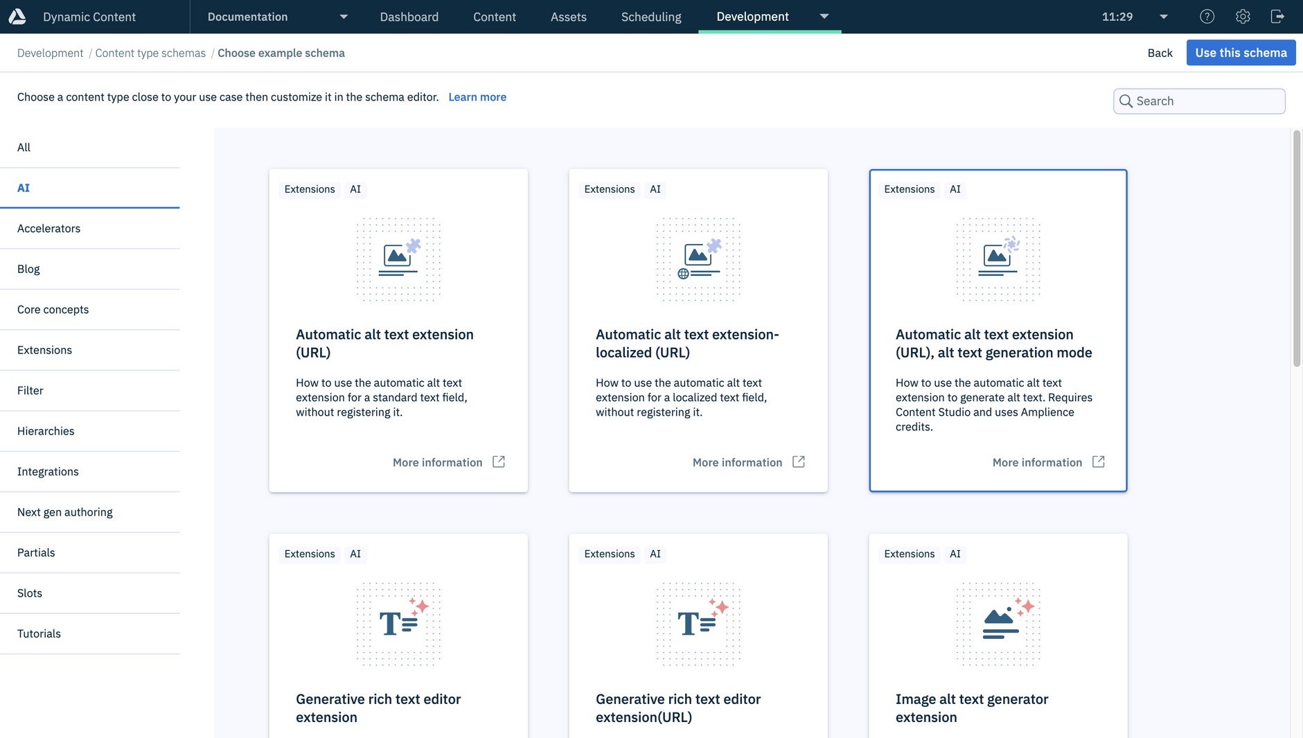 Three schema examples are included to help you get started with the extension