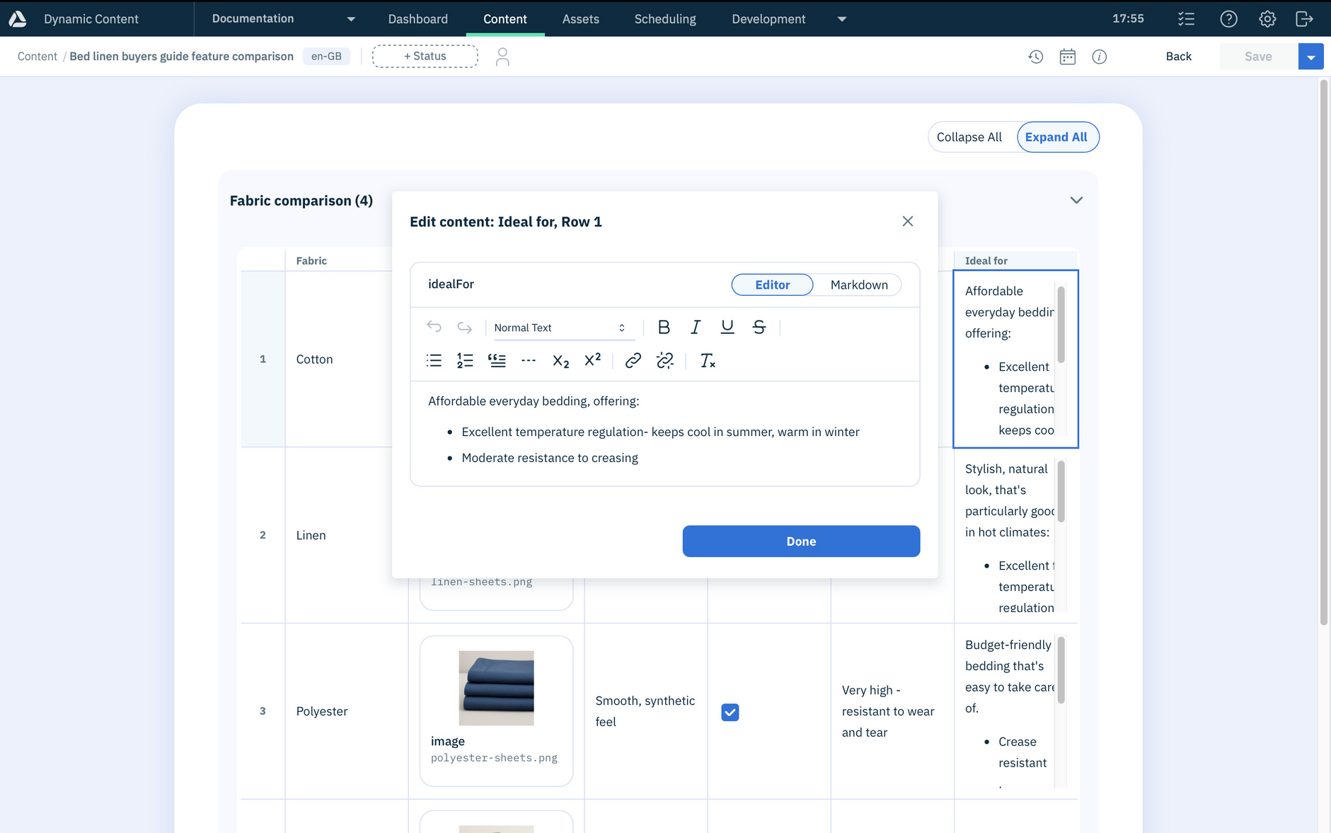 The content form showing the matrix buyers guide schema example