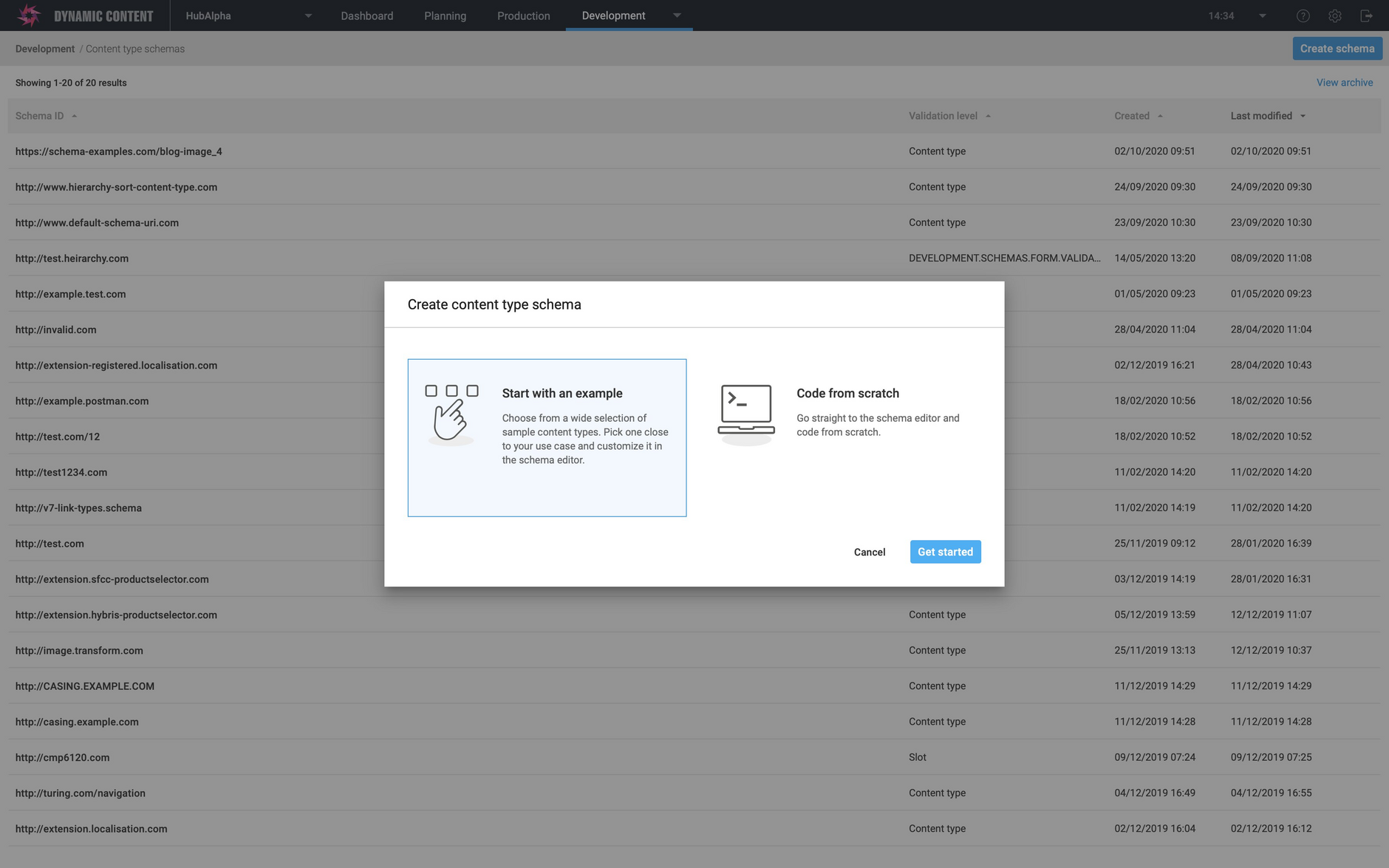 When creating a schema you can choose one of our examples or build your own