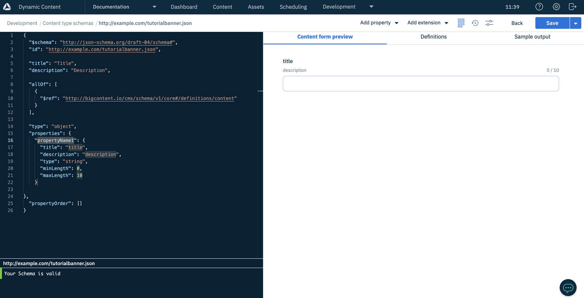 Adding a new property to a schema started from scratch