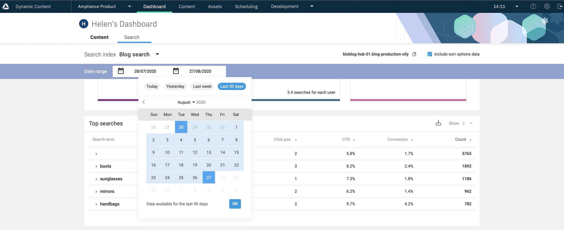 Choose the start and end date for which analytics data is displayed