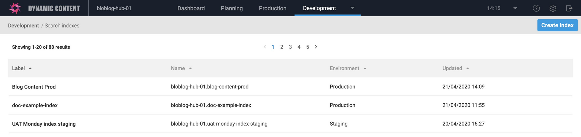 You can view an index by double clicking its entry in the list or choosing view its contextual menu