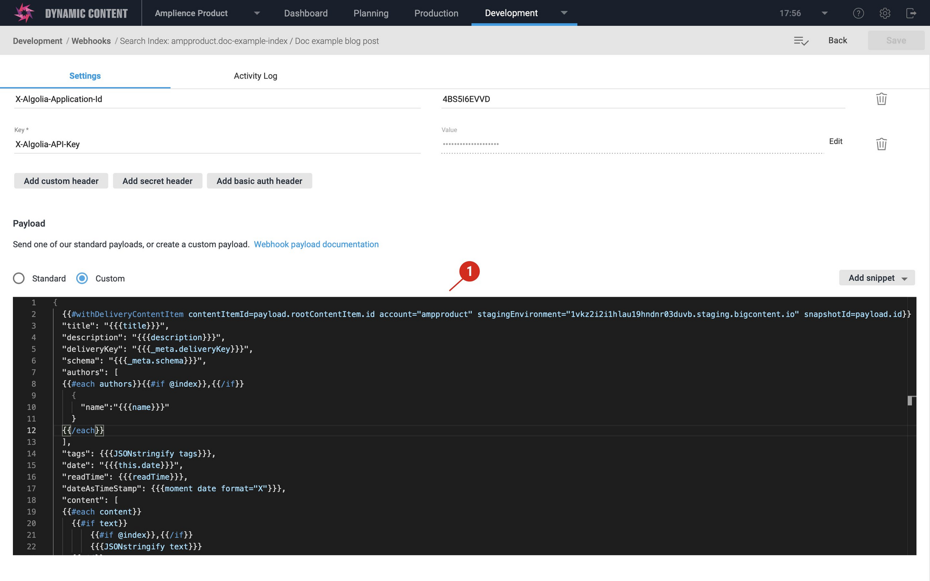 Updating the custom payload to include only those properties that you want to include in your index