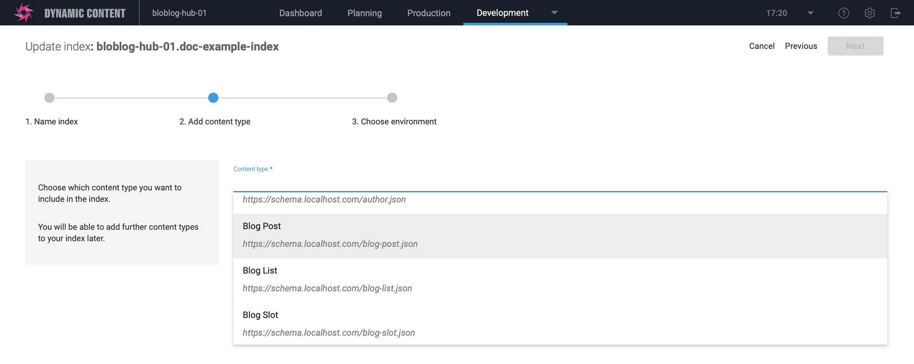 Using the wizard, give your search index a name and choose which content type you want to associate with the index