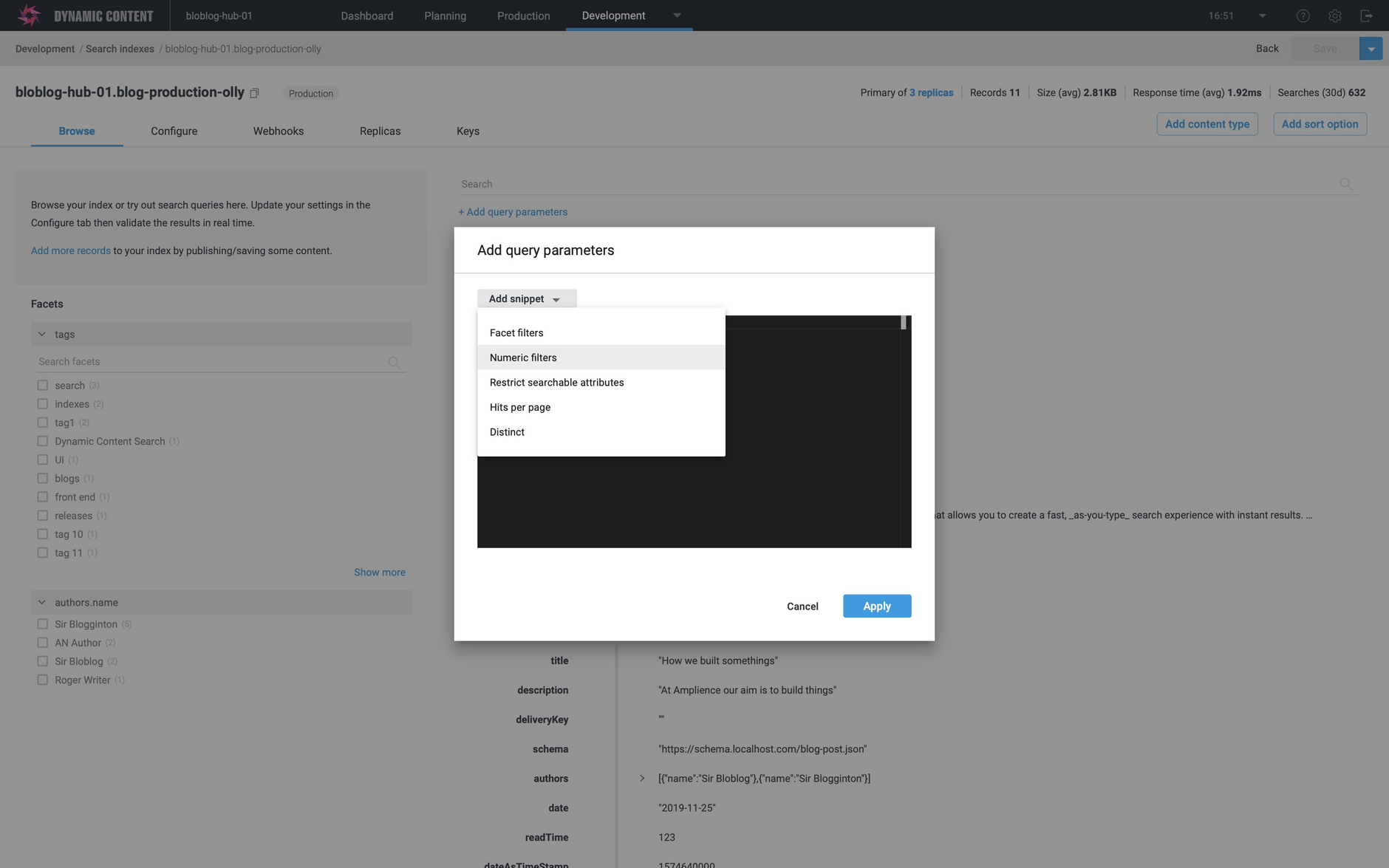 Adding a query parameter from our list of snippets