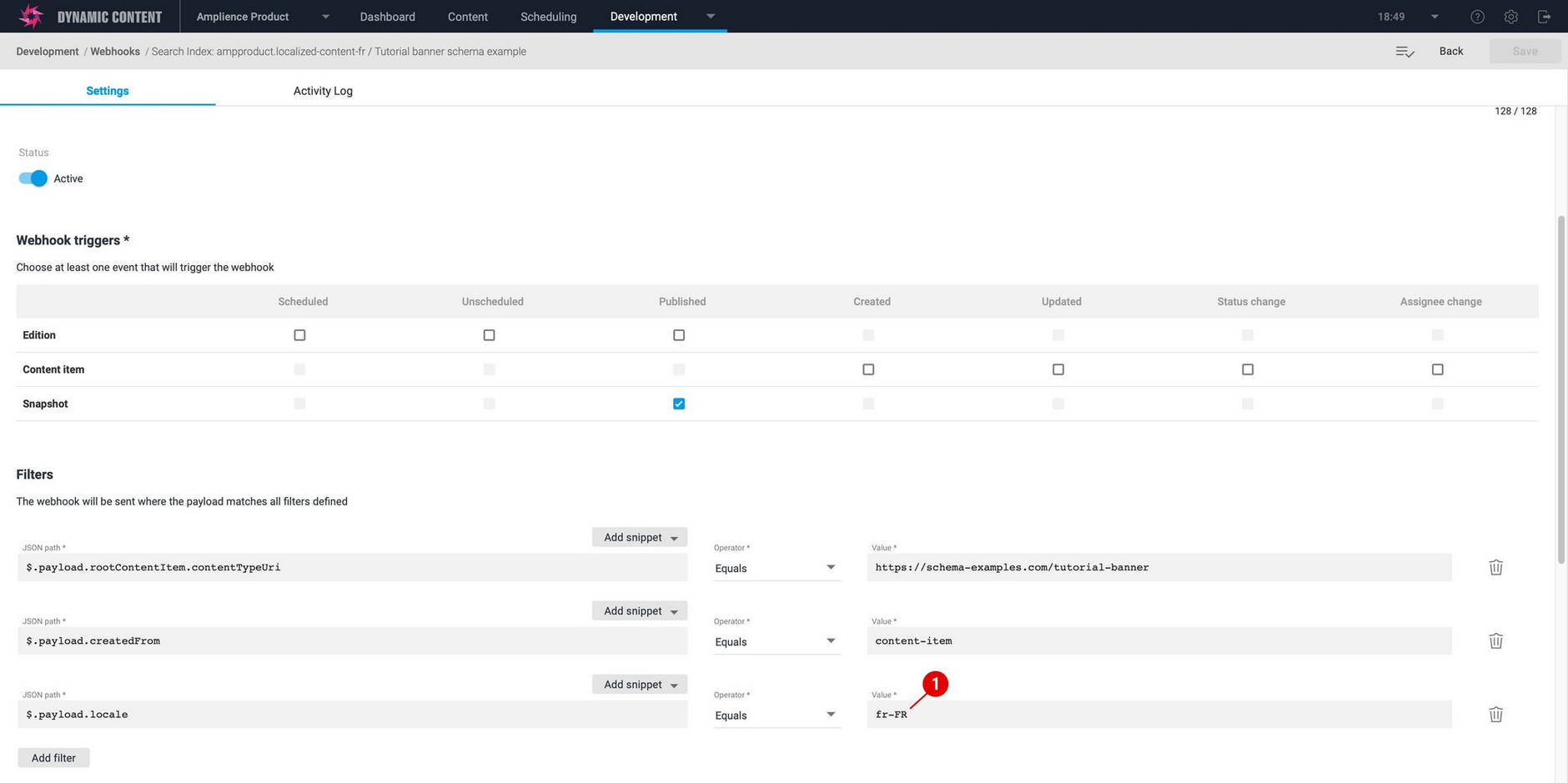 Adding a filter to index only fr-FR content.